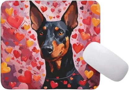 Doberman Pinscher Mouse Pad Dog with Red Hearts Pattern Non-Slip Rubber Mouse Pad Puppy in Love Mouse Pad for Home Office Work Desk Computer Desktop Laptop for Dog Lovers
