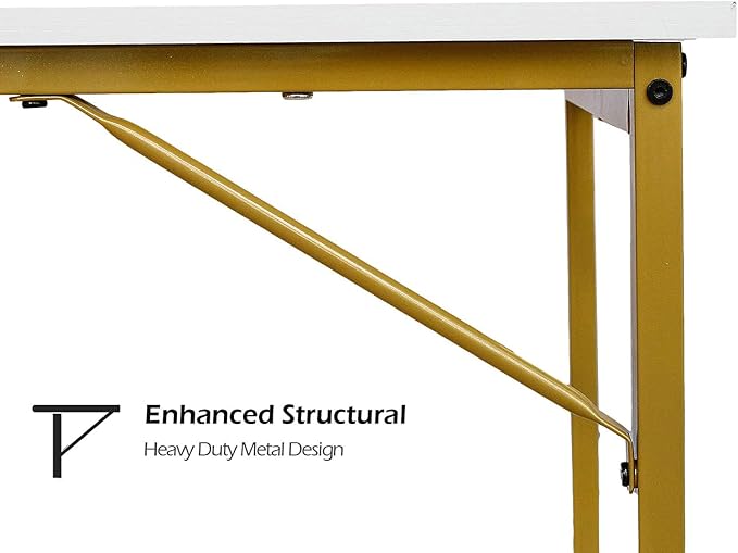 Lufeiya Computer Desk Small White Gold Writing Table for Home Office Compact Spaces 39 Inch Modern Student Study Desk,White Gold