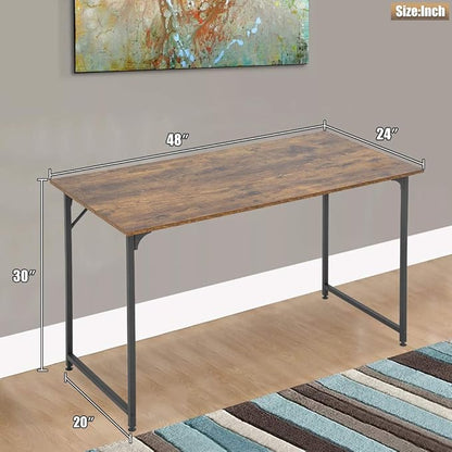 FDW Computer Desk Home Office Desk 47”W x 19”D Gaming Desk Corner Writing Black Large Student Art Modren Simple Style PC Wood and Metal Desk Workstation for Small Space，Vintage