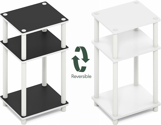 Furinno Turn-N-Tube Side Table, 3-Tier End Table with Open Shelf, Toolless Assembly Night Stand, Bedside Table, for Living Room, Bedroom, White Espresso
