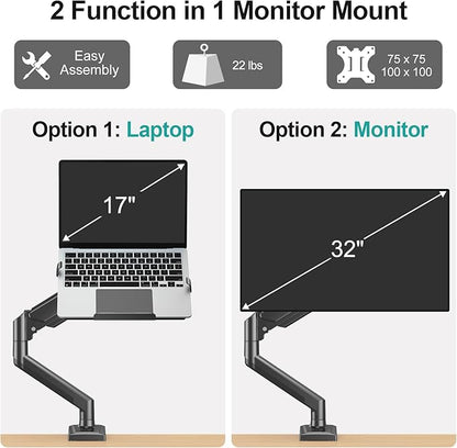 MOUNT PRO Laptop Arm Mount for Desk, 2 in 1 Function Monitor Laptop Stand, Fits Max 17" Notebook and 32" Computer Screen, Aluminum Single Monitor Holder with Adjustable Tray, Holds up to 22lbs
