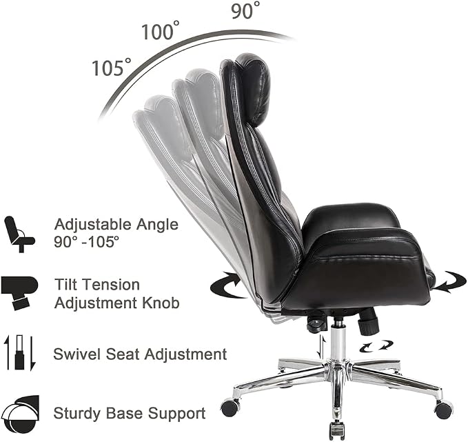 Glitzhome Mid-Century Modern Air Leatherette Adjustable Task Chair Swivel High Back Office Chair Computer Desk Chair with Armrest(Black)