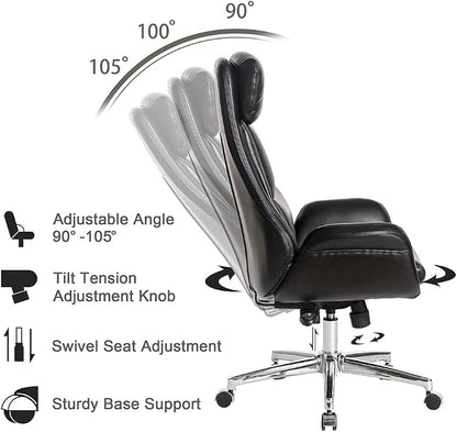 Glitzhome Mid-Century Modern Air Leatherette Adjustable Swivel High Back Office Chair, Black