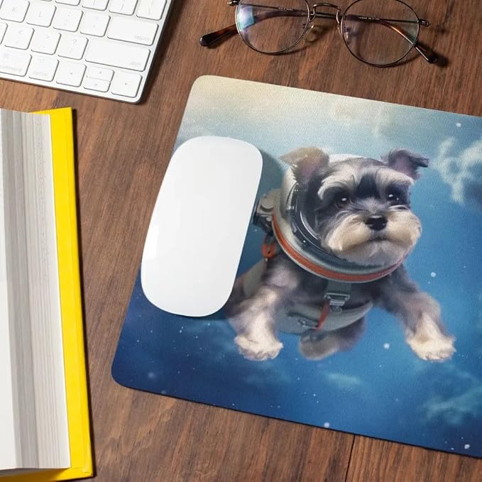 Mouse Pad Astronaut Dog in Space Mouse Pad Puppy floating in Space for Home Office Work Desk Computer Desktop Laptop for Dog Lovers (Miniature Schnauzer)