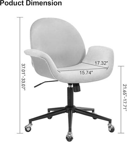 Velvet Desk Chair Modern Home Office Chair with Adjustable Height Swivel Rolling Executive Computer with Pillow Grey Armchair for Vanity, Bedroom,Small Space(Gray)