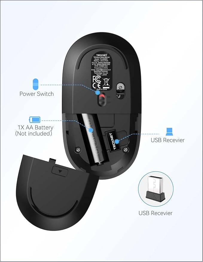 TECKNET Wireless Mouse, 2.4G Computer Mouse for Laptop, 4800 DPI Silent Mouse with USB Receiver, Slim Portable Travel Mouse Compatible with MacOS Windows Android PC Chromebook, 18 Months Battery Life