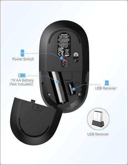 TECKNET Wireless Mouse, 2.4G Computer Mouse for Laptop, 4800 DPI Silent Mouse with USB Receiver, Slim Portable Travel Mouse Compatible with MacOS Windows Android PC Chromebook, 18 Months Battery Life