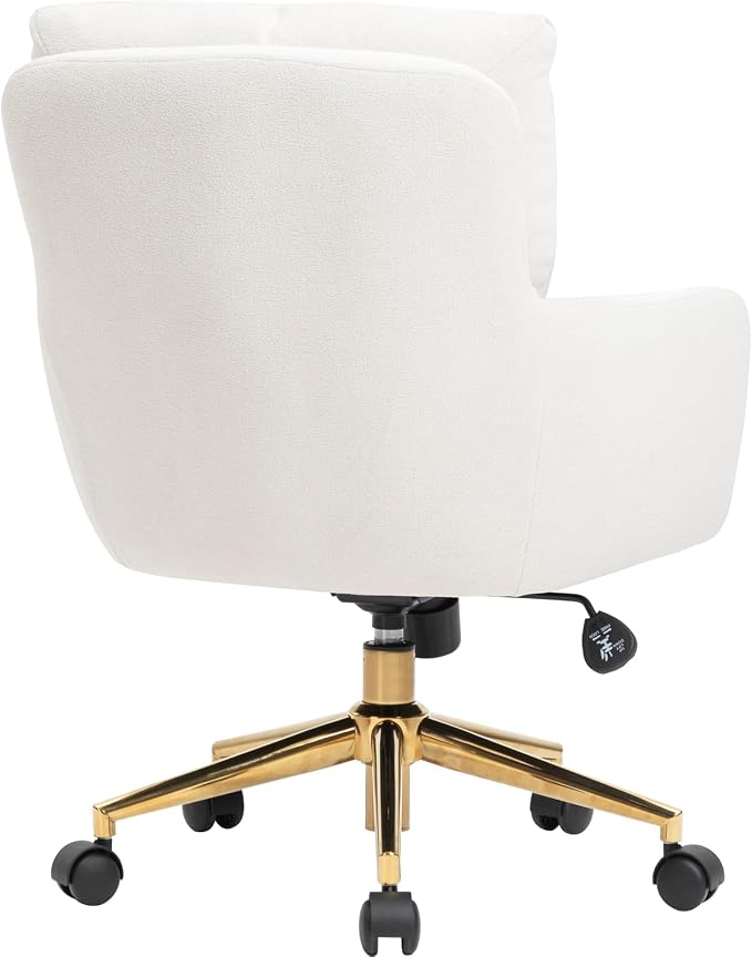 Flannel Office Chair Vanity Chair Comfy Home Office Desk Chairs with Lumbar Support, Modern Plush Fabric Desk Gold Legs Swivel Task for Home Office Bedroom Study White Upgraded Version