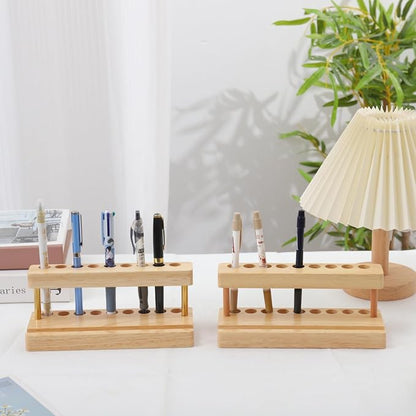 Pencil & Pen organizer for Desk,Wooden pen holder with Phone Stand for Office & Home,Solid Walnut Pencil Display Stand (Single-row - Natural Wood)