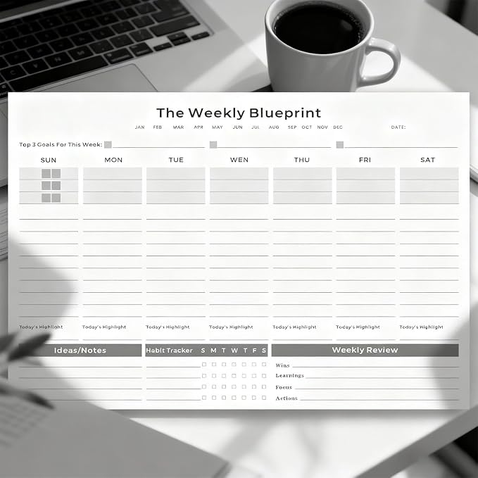 Undated Weekly Organizer & To Do List Notepad - Minimalist A4 52-Sheet Desk Planner for Work School & Family, ADHD Friendly Calendar for Deep Focus & Goal Tracking