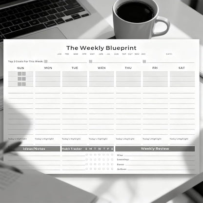 Undated Weekly Organizer & To Do List Notepad - Minimalist A4 52-Sheet Desk Planner for Work School & Family, ADHD Friendly Calendar for Deep Focus & Goal Tracking