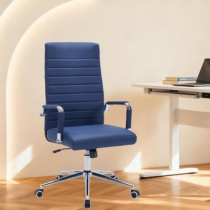 Sidanli Ergonomic Desk Chairs, Executive Swivel Faux Leather High Back Chair with Comfortable Lumbar Support and Smooth Rolling Wheels for Office, Navy Blue