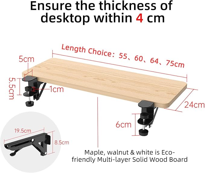 Sisyphy Ergonomics Desk Extender Tray, 29.5x9.5" Punch-Free Clamp on, Foldable Keyboard Drawer Tray, Table Mount Arm Wrist Rest Shelf, Computer Elbow Arm Support