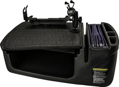 AutoExec AUE05300 Efficiency GripMaster Car Desk Mahogany Finish with Phone Mount and Printer Stand