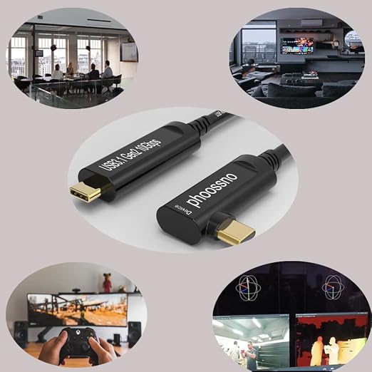 phoossno USB C to C Fiber Optical Cable USB 3.2Type C Cable 10Gbps 50FT Compatible with Microsoft Azure Logitech Camera Aver &Vaddio & Barco ClickShare Touch Screen Kinect Intel RealSense