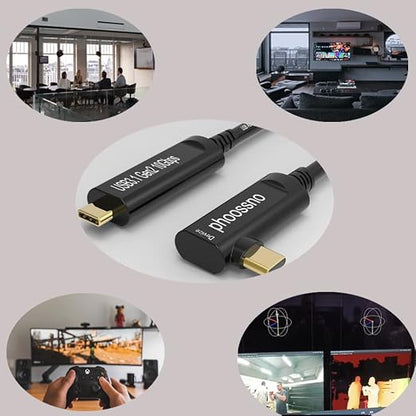 phoossno USB C to C Fiber Optical Cable USB 3.2Type C Cable 10Gbps 50FT Compatible with Microsoft Azure Logitech Camera Aver &Vaddio & Barco ClickShare Touch Screen Kinect Intel RealSense