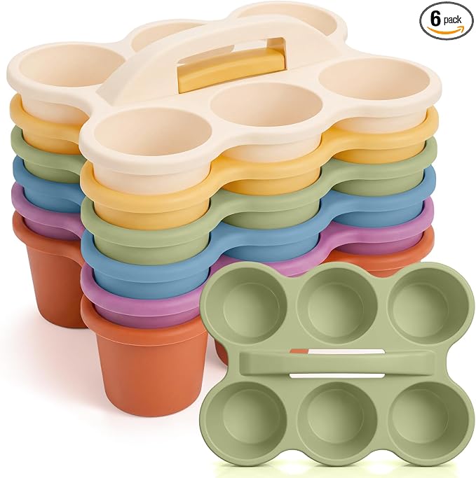 Suclain 6 Pcs Classroom Caddy with Handle Plastic Caddy Organizer with 6 Compartments Drink Cup Caddies Holder Portable Desk Crayon Storage Basket Pin for Teacher Kids Office School(Boho Color)