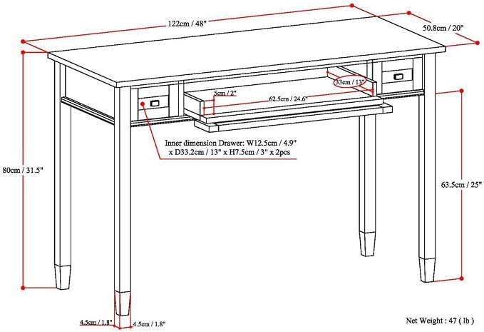 SIMPLIHOME Warm Shaker Desk - 48 Inch Wide Solid Wood Writing Desk in White, Transitional Home Office Computer Table for Workspace or Study with Flip-Down Keyboard Tray and 2 Drawers