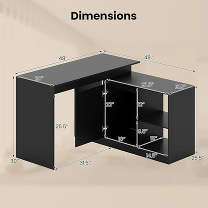 Tangkula Reversible L-Shaped Desk with Storage Cabinet & 4 Shelves, Corner Desk for Writing Study Work Executive, Modern Computer Desk for Small Space, Laptop Workstation for Home Office School