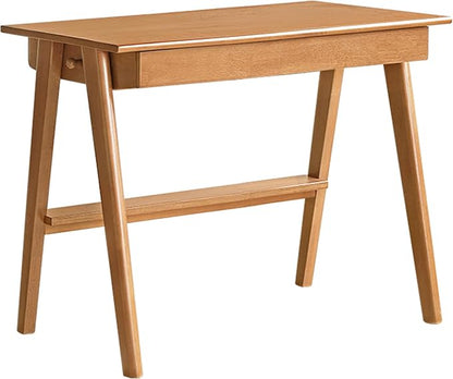 100% Solid Rubber Wood Desk Home Office Desk Mid Century Modern Writing Computer Desk with Drawer for Home Office 27.55" W Natural Wood