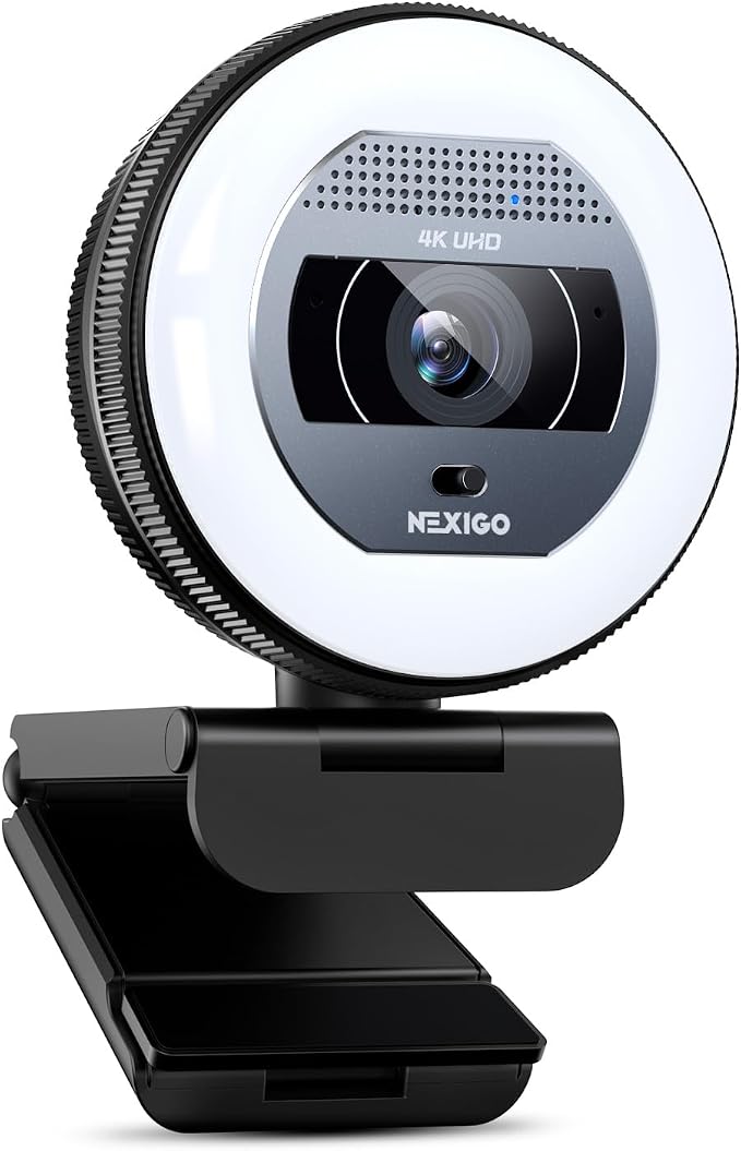 NexiGo N930E Pro, 4K Webcam with Ring Light, PDAF Autofocus, 1080P@60FPS, Dual Noise-Canceling Mics, Built-in Privacy Shutter, Web Cam for Streaming, Meeting, Gaming