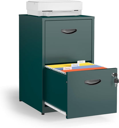 2 Drawer File Cabinet with Lock,Green Metal Filing Cabinets,Vertical Locking File Cabinet Fit Hanging Files, Letter,File Box and A4 Documents