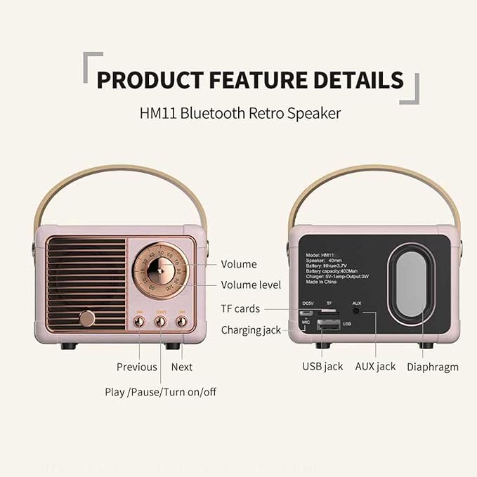 Dosmix Retro Bluetooth Speaker, Vintage Mini Wireless Speaker for Bedroom Desk Kitchen Office, Cute Portable Speaker for Room Decor, Small Bluetooth Speaker for iPhone Android, Gift for Women Girls