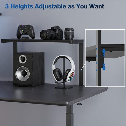 2-Tier Desk Extender, 22-inch Clamp-On Desk Shelf, Height-Adjustable Desktop Shelf Organizer for Monitors Office and Gaming Accessories, Arm Support Table Extension, Black