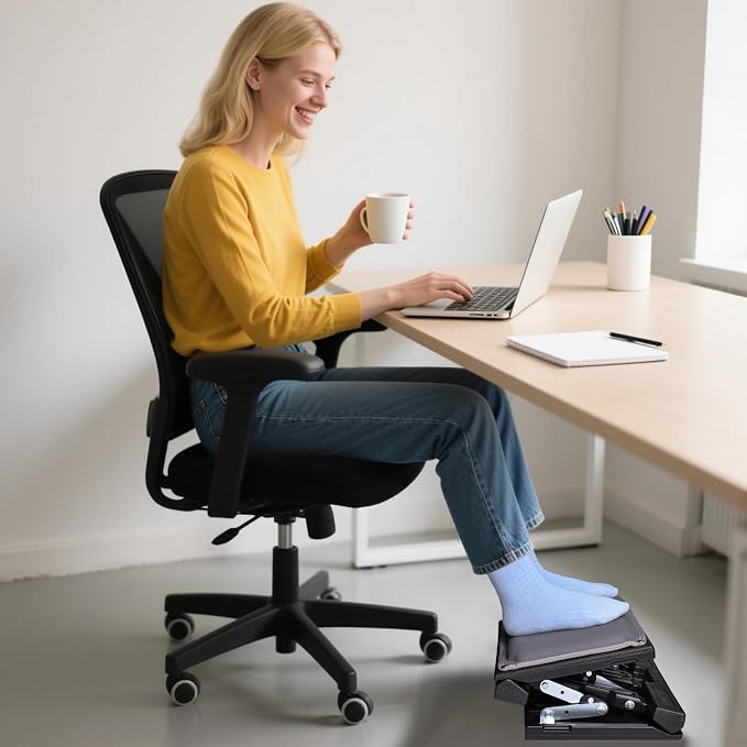 Scalebeard Foot Rest for Under Desk at Work,Height Adjustable Infinite Angle Under Desk Footrest,Ergonomic Foot Stools for Under Office Desk, Height Up to 10.6", Large 15.75" x 12.4" Panel
