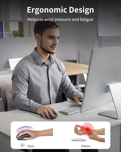 WL300 Bluetooth Mouse Silent Wireless Mice, Quiet Click, Cordless Computer Mouse with 6 Buttons, Sculpted Grip, Adjustable DPI for Laptop, PC, Mac, 18-Month Battery Life for Work or Travel ( Grey)