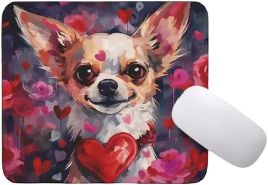 Chihuahua Mouse Pad Dog with Red Hearts Pattern Non-Slip Rubber Mouse Pad Puppy in Love Mouse Pad for Home Office Work Desk Computer Desktop Laptop for Dog Lovers