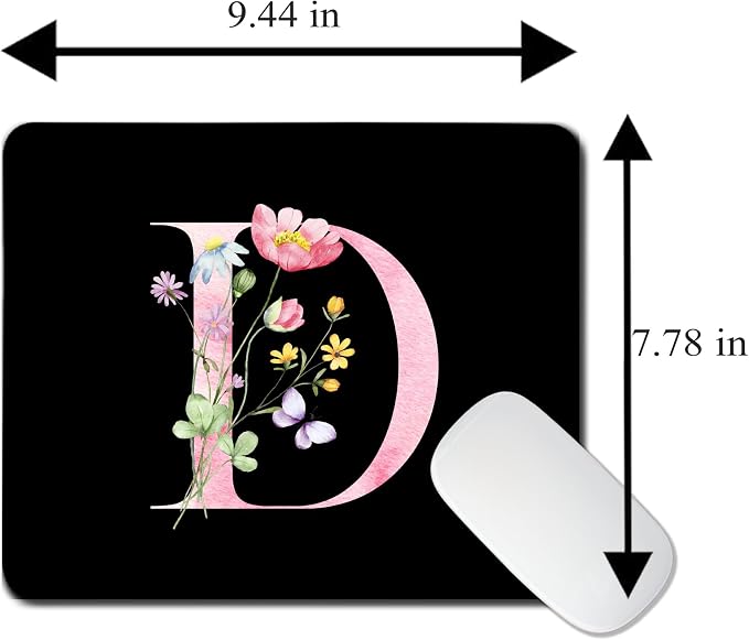 Mouse Pad Pinks Flowers Initial Letters Mousepad Desktop Laptop Computer Accessories Home Office Gaming Work Desk Computer Non-Slip Rubber Monogram Floral Alphabet A-Z mousepad (D)