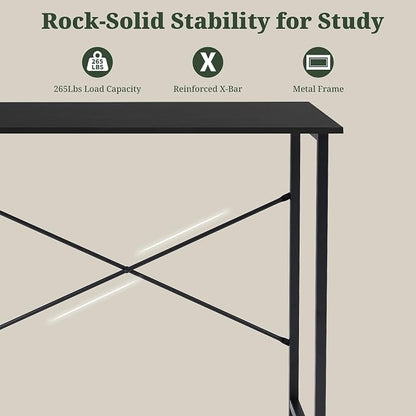 Computer Desk 32 Inch, Simple Home Office Desk Study Writing Table, Sturdy Metal Frame, Scratch-Resistant MDF Desktop for Bedroom Dorm Workspace Small Space, Black