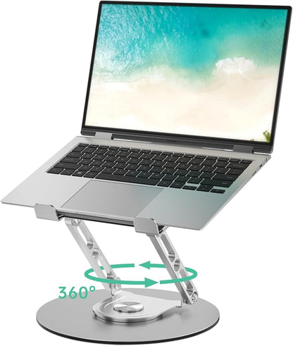 Laptop Stand for Desk Adjustable Computer Stand with 360 Rotating Base Ergonomic Laptop Riser Mount for Desk Foldable Protable Computer Desk Fits with MacBook Pro Air, Round