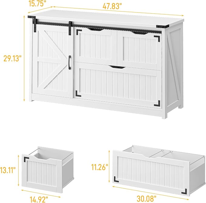Halitaa 47.8” Farmhouse Lateral File Cabinet with Sliding Barn Door, 3 Drawers Filing Storage Cabinets with Adjustable Shelf, Office Printer Stand for Hanging Files Letter/Legal/A4/F4.Cream White