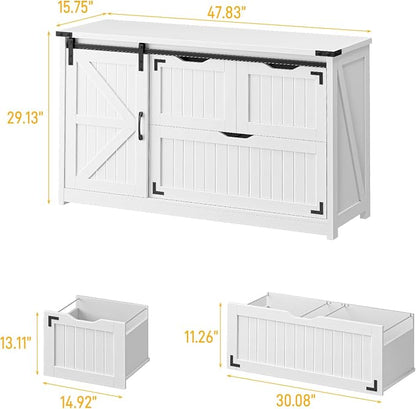 Halitaa 47.8” Farmhouse Lateral File Cabinet with Sliding Barn Door, 3 Drawers Filing Storage Cabinets with Adjustable Shelf, Office Printer Stand for Hanging Files Letter/Legal/A4/F4.Cream White