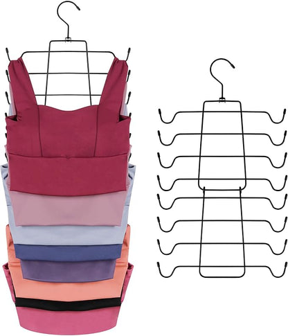 ZEDODIER 3 Pack Tank Top Hanger Space Saving, Bra Hangers for Closet Organizer, Hanging Bra Organizer Tank Tops Holder with 24 Hooks, Metal Closet Organizers and Storage Small Space Solutions, Black