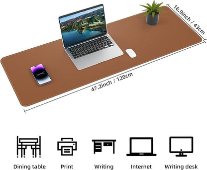 AFIING Leather Desk Pad Protector, Large Desk Mat with Natural Cork & PU Leather, Mouse Pad, Non-Slip Waterproof Desk Writing Pad for Office and Home (Brown)
