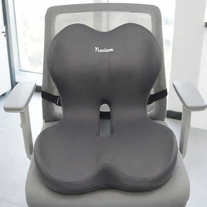 Navizam Lumbar Support Pillow for Office Chair – Seat Cushions for Office Chairs - Back Support for Office Chair, Pillow for Car – Chair Cushion with Anti-Slip Base, Backrest with Elastic Strap