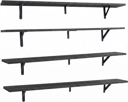 Long Wall Shelf,Large Floating Shelves for Wall,Wood Floating Bookshelves Hanging,Book Storage Display for Living Room Bedroom Office Bathroom Decor,4 Pack,57 Inch,Rustic Black