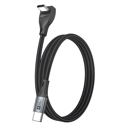 USB C Cable Right Angle - [1Pack 3.3FT] 60W Fast Charging USB C Cable Braided USB Type C Data Cable, 90 Degree C Port Charger Cord for iPhone 17/16/15 Pro Max, Tesla Model Y, MacBook, iPad, Samsung