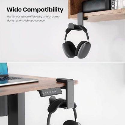 3in1 Rotating Headphone Holder - EURPMASK 3in1 PC Gaming Headset Holder w/Detachable Controller Holder, Adjustable Clamp-on Headset Stand,Headphone Hanger Hook Under Desk w/Cable Clip Organizer,Black