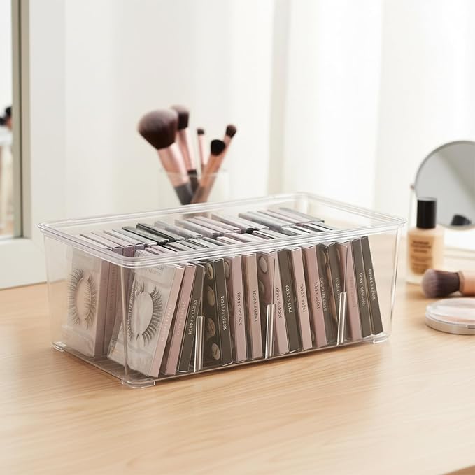 Lash Tray Organizer, 4-Compartment Acrylic Makeup Organizer, Eyelash Case for Lash Cart Use, Clear Eyelash Extension Supplies Storage Holder, Desktop Display for Salon Vanity Desk, Beauty Studio