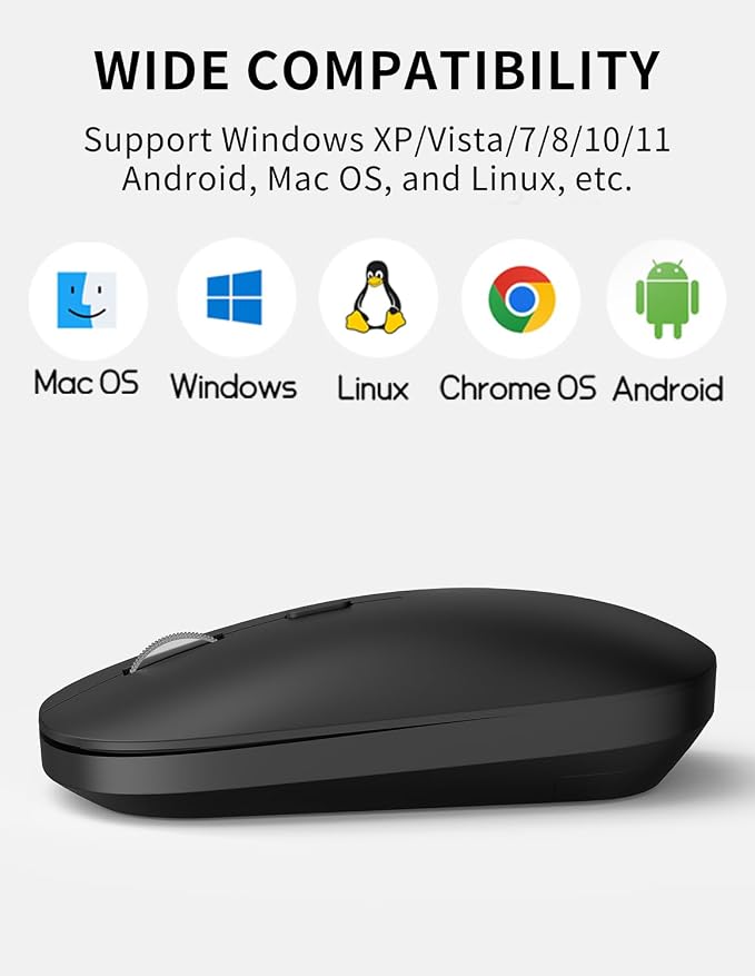 2.4G 2ireless Mouse is Suitable for Laptops PC、MacBook、Chromebook， Portable Optical Computer, Lightweight Mouse with USB Receiver, Silent Wireless Mouse, 2400 DPI, Black