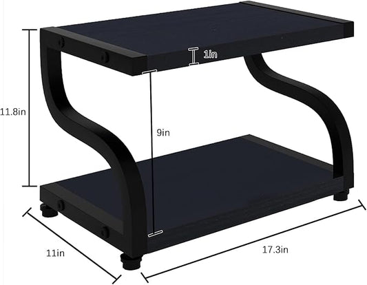 PUNCIA 2 Tier Wood Printer Stand with Storage Heavy Duty Desktop Shelf | Black Modern Minimalist Style Fits Laser Printers Copiers Fax Machines, Organizer for Home Office Dorm Small Spaces