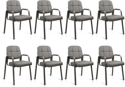 CLLATINA Waiting Room Chairs with Padded Arms Leather Guest Chair no Wheels for Office Reception and Conference Desk Gery, 8PK