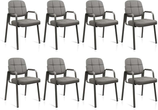 CLLATINA Waiting Room Chairs with Padded Arms Leather Guest Chair no Wheels for Office Reception and Conference Desk Gery, 8PK