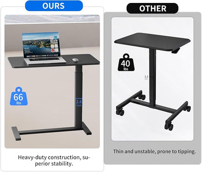 Ywin Medical Hospital Overbed Table with Wheels, Pneumatic Lift, Black | Rolling Bedside Table, Adjustable Height 27–43Inch, Mobile Portable Laptop Desk Perfect for Home Use, Patient Care, Office