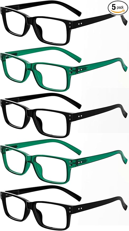 Eyekepper Vintage Reading Glasses for Men - 3 Pairs Black and 2 Pairs Green - Spring Hinges Classic Readers +3.75