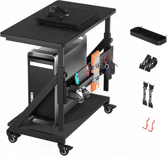 Height Adjustable Computer Tower Cart Stand, Mobile PC Laptop Standing Table, Printer Stand with Lockable Rolling Caster for Office Home